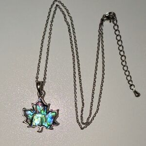 Silver-tone Iridescent Maple Leaf Pendant Necklace